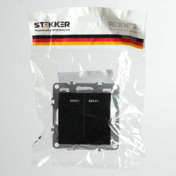 Выключатель двухклавишный Stekker Эрна с подсветкой черный PSW10-9102-03 49147