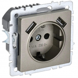Розетка 1-местная 16А с USB A+A 3.1А IEK Brite с зазем. и защит. шторками РЮш10-2-БрШ шампань BR-R14-16-U21-D31-K37