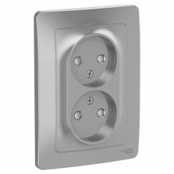 Розетка двойная 2К Schneider Electric Blanca 16A 250V со шторками алюминий BLNRS000123