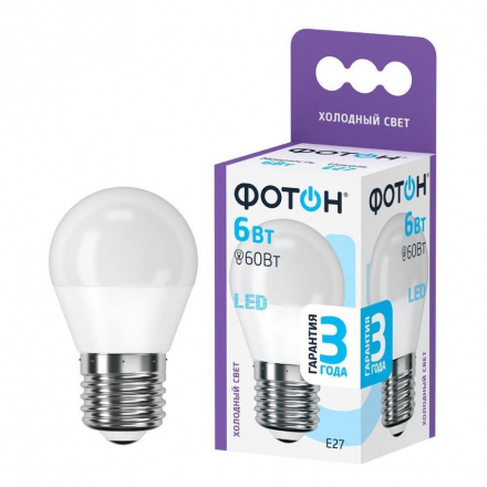 Лампа светодиодная Фотон E27 6W 6500K матовая 23404