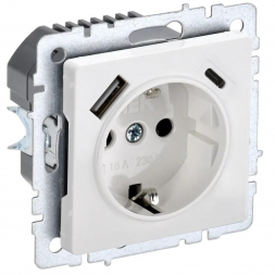 Розетка 1-местная 16А с USB A+С 18 Вт IEK Brite с зазем. и защит. шторками РЮш11-1-БрБ белая BR-R14-16-U22-018-K01