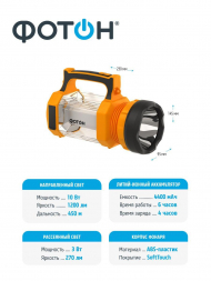 Рабочий светодиодный фонарь-прожектор Фотон аккумуляторный 230х145 1200 лм PB-8000 24288