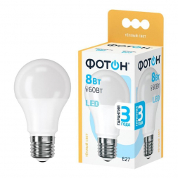 Лампа светодиодная Фотон E27 8W 3000K матовая 22803