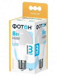 Лампа светодиодная Фотон E27 8W 3000K матовая 22803