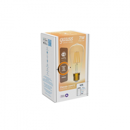 Лампа светодиодная диммируемая филаментная Gauss Smart Home Filament E27 7W 2500K золотистая 1290112