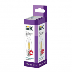 Лампа светодиодная филаментная IEK E27 7W 4000K прозрачная LLF-C35-7-230-40-E27-CL