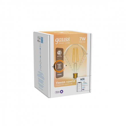 Лампа светодиодная диммируемая филаментная Gauss Smart Home Filament Diamond E27 7W 2500K золотистая 1350112