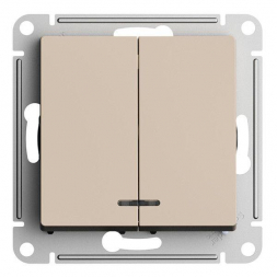 Выключатель двухклавишный Schneider Electric AtlasDesign 10A 250V с подсветкой песочный ATN001253