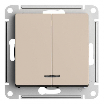 Выключатель двухклавишный Schneider Electric AtlasDesign 10A 250V с подсветкой песочный ATN001253