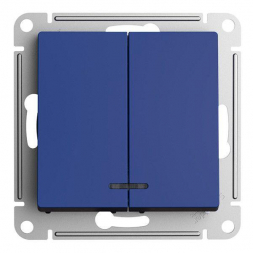 Выключатель двухклавишный Schneider Electric AtlasDesign 10A 250V с подсветкой аквамарин ATN001153