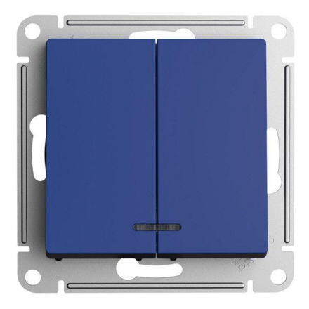 Выключатель двухклавишный Schneider Electric AtlasDesign 10A 250V с подсветкой аквамарин ATN001153