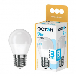 Лампа светодиодная Фотон E27 9W 3000K матовая 24017