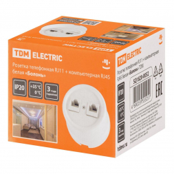 Розетка компьютерная RJ45/телефонная RJ11 TDM Electric &amp;quot;Болонь&amp;quot; белая SQ1820-0052