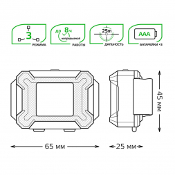 Налобный светодиодный фонарь Gauss от батареек 65х45 180 лм GF304
