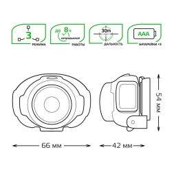 Налобный светодиодный фонарь Gauss от батареек 66х54 120 лм GF302