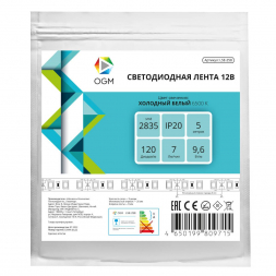 Светодиодная лента OGM 9,6W/m 120LED/m 2835SMD холодный белый 5M LSE-258