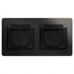 Розетка двойная 2К+З Schneider Electric Glossa 16A 250V со шторками антрацит GSL000747