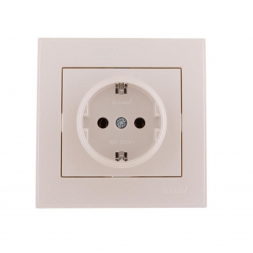 Розетка с зазем. Lezard Rain белый жемчуг 703-3030-122