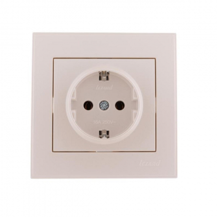 Розетка с зазем. Lezard Rain белый жемчуг 703-3030-122