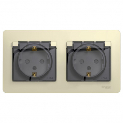 Розетка двойная 2К+З Schneider Electric Glossa 16A 250V со шторками бежевая GSL000247