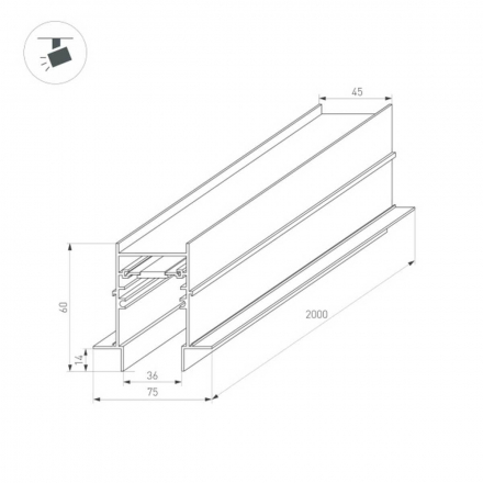Шинопровод магнитный встраиваемый Arlight MAG-TRACK-4560-FDW-2000 BK 034679