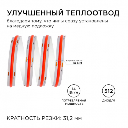 Светодиодная лента Apeyron 14W/m 512LED/m COB красный 3M 209ОО