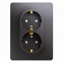 Розетка двойная 2К+З Schneider Electric Glossa 16A 250V со шторками графит GSL001326