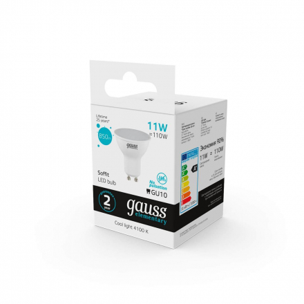 Лампа светодиодная Gauss GU10 11W 4100K матовая 13621