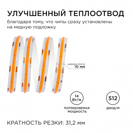 Светодиодная лента Apeyron 14W/m 512LED/m COB розовый 2M 205ОО