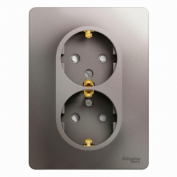 Розетка двойная 2К+З Schneider Electric Glossa 16A 250V со шторками платина GSL001226