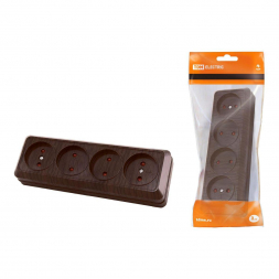 Розетка четырехместная 2P TDM Electric Ладога со шторками бук SQ1801-0329