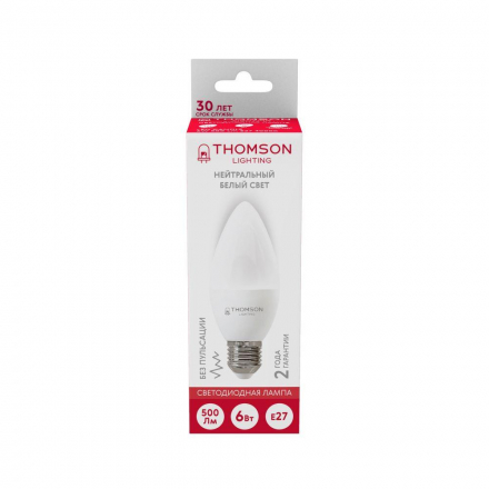 Лампа светодиодная Thomson E27 6W 4000K свеча матовая TH-B2358