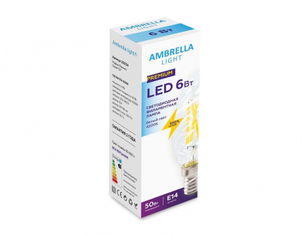 Лампа светодиодная филаментная Ambrella light E14 6W 4200K прозрачная 202124