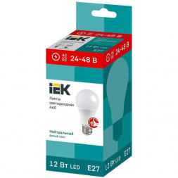 Лампа светодиодная IEK E27 12W 4000K матовая LLE-A60-12-24-48-40-E27