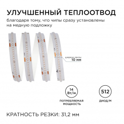 Светодиодная лента Apeyron 14W/m 512LED/m COB синий 3M 212ОО