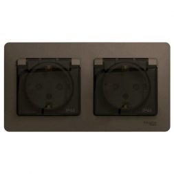 Розетка двойная 2К+З Schneider Electric Glossa 16A 250V со шторками шоколад GSL000847
