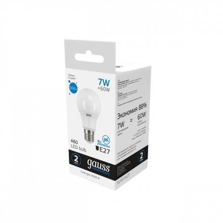 Лампа светодиодная Gauss E27 7W 6500K матовая 23237A