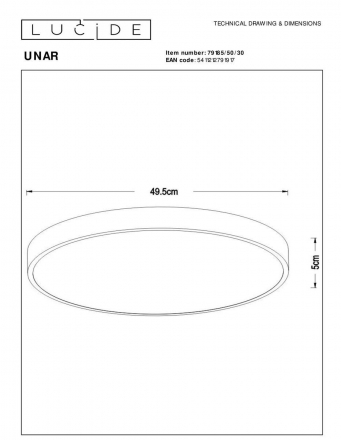 Потолочный светодиодный светильник Lucide Unar 79185/50/30