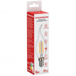 Лампа светодиодная филаментная Thomson E14 5W 4500K свеча на ветру прозрачная TH-B2074