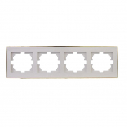Рамка 4-ая горизонтальная Lezard Rain белая с бок. вст. золото 703-0226-149