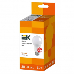 Лампа светодиодная IEK E27 20W 3000K матовая LLE-A60-20-230-30-E27