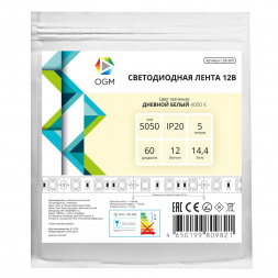 Светодиодная лента OGM 14,4W/m 60LED/m 5050SMD дневной белый 5M LSE-269