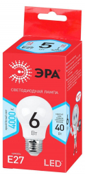 Лампа светодиодная ЭРА E27 6W 4000K матовая LED A55-6W-840-E27 R Б0050688