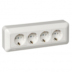 Розетка четырехместная 2К+З Schneider Electric Прима 16A 250V со шторками белая RA16-411M-B