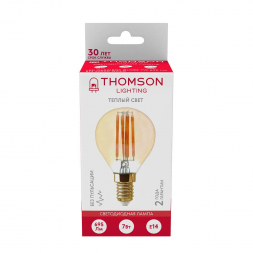 Лампа светодиодная филаментная Thomson E14 7W 2400K шар прозрачная TH-B2122