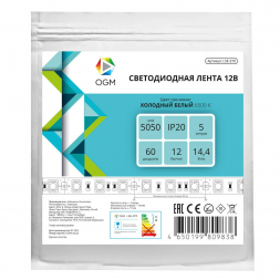 Светодиодная лента OGM 14,4W/m 60LED/m 5050SMD холодный белый 5M LSE-270