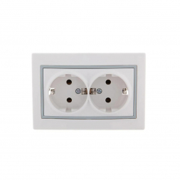 Розетка 2-ая с зазем. Lezard Mira белая с сер. вст. 701-0215-127