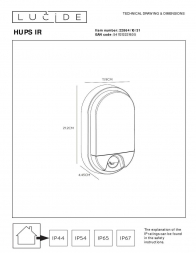 Уличный настенный светодиодный светильник Lucide Hups Ir 22864/10/31