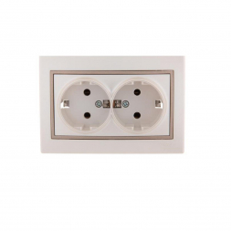 Розетка 2-ая с зазем. Lezard Mira белый жемчуг с кор. вст. 701-3031-127