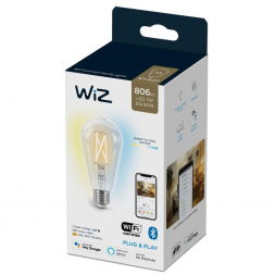 Лампа светодиодная филаментная диммируемая WiZ E27 7W 2700-6500K прозрачная Wi-Fi BLE60WST64E27927-65CL1PF/6 929003018601